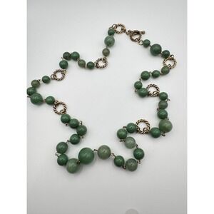 Vintage Monet Necklace Green Glass Beaded Gold Tone Toggle Clasp